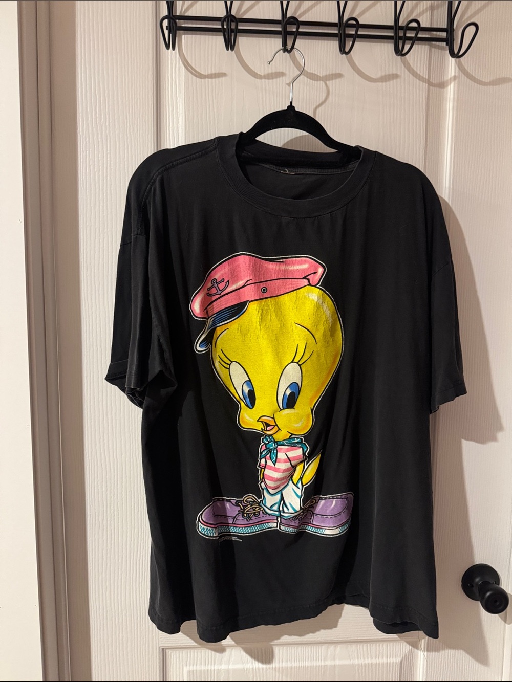 Black Tweety Bird Graphic Tee with Pink Hat